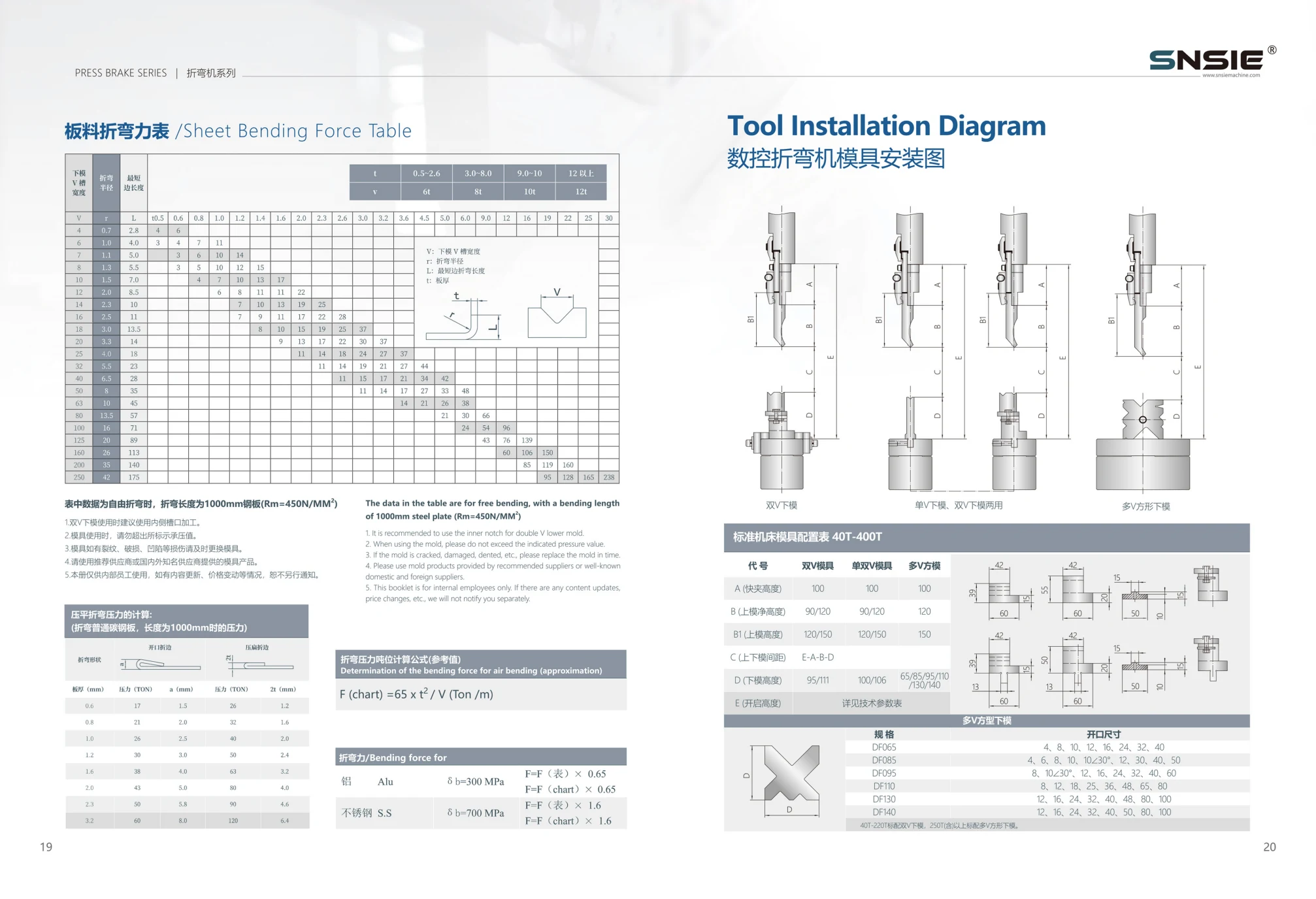 Bending force & tool installation preview